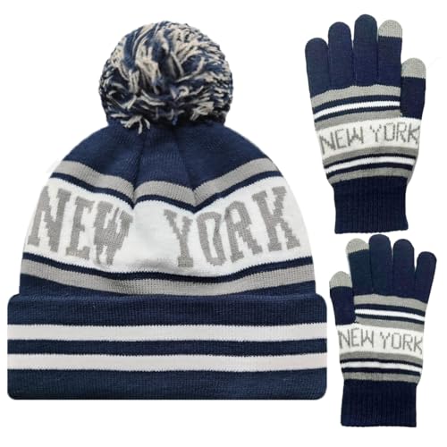 Vintage Classic Skull Cap Beanie Hat Cuffed Winter Hat Knit Comes with Warm Gloves Gifts for Unisex Fans