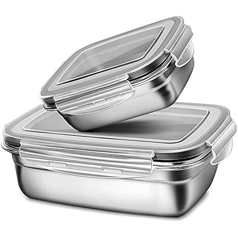 G.a HOMEFAVOR Metal Lunch Box Containers Kids Stainless Steel Lunch Box Food Storage for Adults Set of 2 (350ml+850ml), Gray Cover