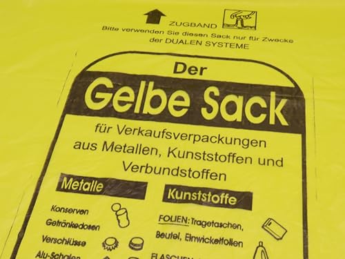 20 Rollen Gelbe Säcke im Karton (260 Stück), Wertstoffsack mit 90 Liter, 13 Säcke pro Rolle, mit praktischem Zugband, 15µ Materialstärke