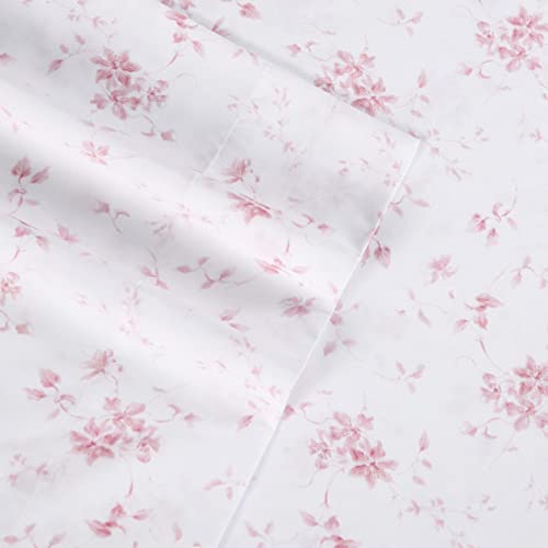 Laura Ashley Home - King Sheets, Soft Sateen Cotton Bedding Set - Sleek, Smooth, & Breathable Home Decor, Garden Muse Pink #TOP4