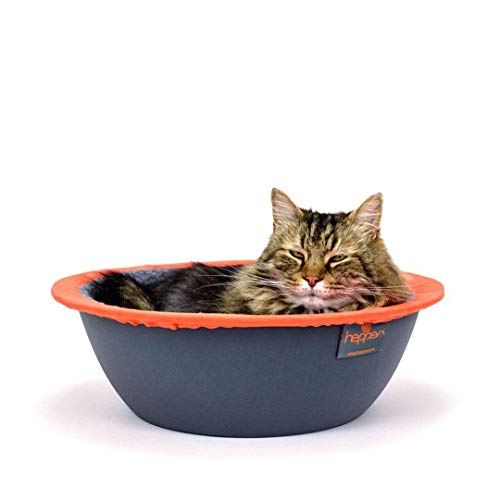 Hepper - Nest Cat Bed - Modern Cat Furniture - Cat Bowl with Removable & Washable Fleece Liner - Grey/Orange