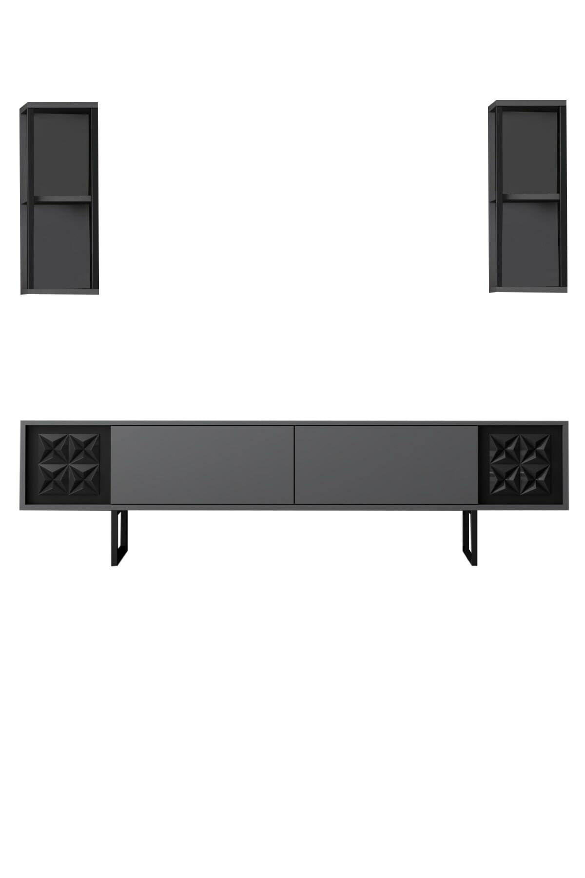 Dmora - Mobile porta TV Kaus, Credenza da soggiorno, Armadio basso per TV, Base parete attrezzata, 180x30h48 cm, Antracite e Nero