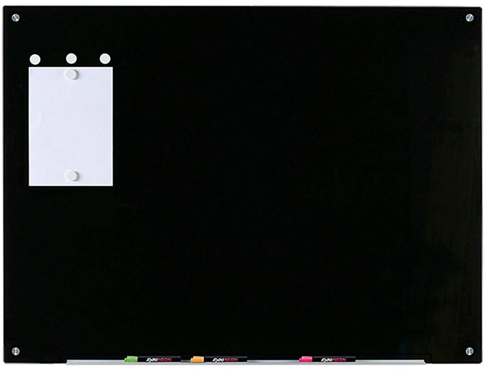 Audio-Visual Direct Magnetic Black Glass Dry-Erase Board Set - 4' x 3' - Includes Magnets, Hardware & Marker Tray