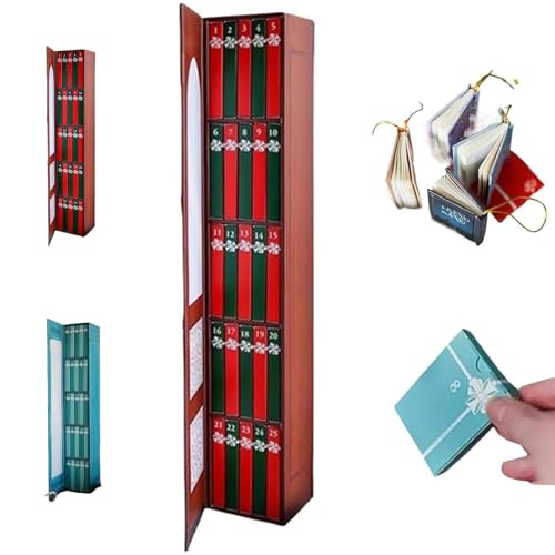 2025 Adventskalender mit 24 Mini-Buch-Anhängern, Weihnachts-Countdown-Kalender mit literarischen Ornamenten zur Dekoration, für Bücherliebhaber als Geschenk