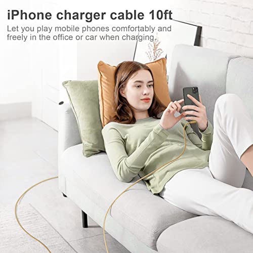 Souina Iphone Charger 10 Ft [Mfi Certified] 90 Degree 3 Pack Iphone Charging Cable Nylon Braided Fast Charging Cord For Iphone 14/13/12/11 Pro Max/Xr/Xs/8/7/Plus/6S/Se #TOP5