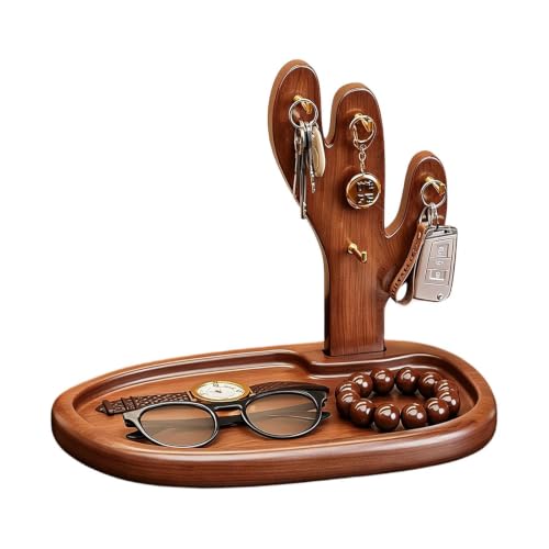 Fravsiu Bandeja Multiusos | Organizador Decorativo Madera Rústica Natural | Portallaves y Portagafas de Sol con Bandeja | para Entrada, Mesita Nocturna, Mesa, Escritorio, Organizador, Oficina, Hogar,