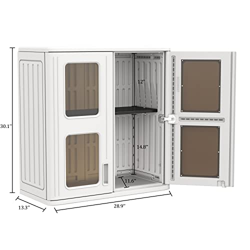 Image of KINYING Outdoor Storage Cabinet Waterproof,Resin Garage and Laundry Room Wall Mounted Cabinets,Outdoor Storage Box with Doors and Shelves,White