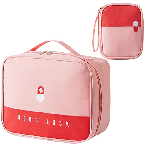 2 Piezas Bolsa de Medicinas, Bolsa Médica Vacio, Bolsa de Primeros Auxilios de Viaje, Bolsa de Primeros Auxilios Portátil, Gran Capacidad Bolsa de Primeros Auxilios, para Hogar y Aire Libre(Rosa) Cover