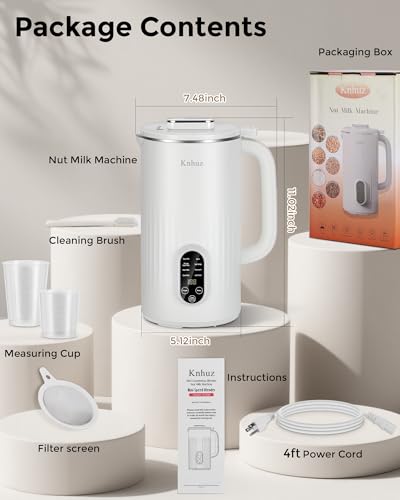 Image of Kuhuz Nut Milk Maker,32oz Automatic Soy Milk Machine For Homemade Almond,Oat,Coconut Plant Based & Non-Dairy Beverages,12H Time Delay,Auto-Clean,Keep Warm,Cream White