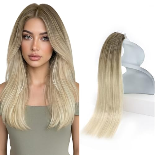 Image of Sunny Hair Tape in Hair Extensions Light Brown with Blonde Balayage