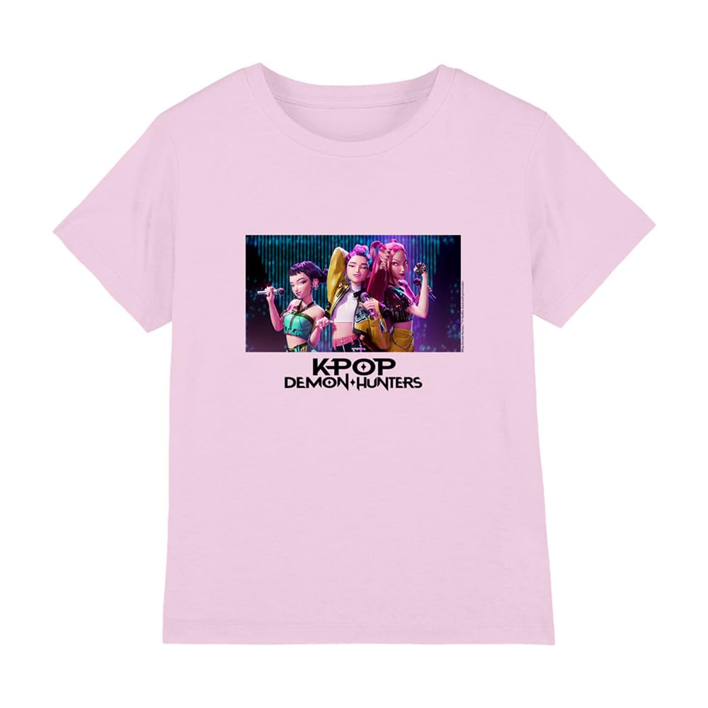 Kpop Demon Hunters Huntrix Group Singing Kids T Shirt, Pink, 7-8