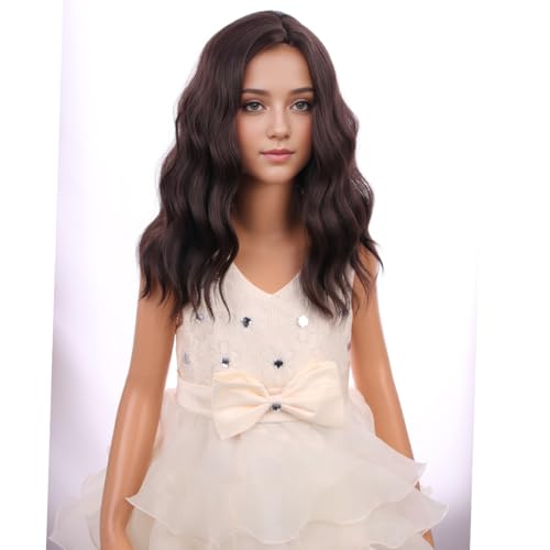 Image of PATTNIUM Kids Dark Brown Wig Girls Short Curly Wavy Brown Wig Child Mixed Brown Wig Cosplay Party Heat Resistant Synthetic Hair Wig