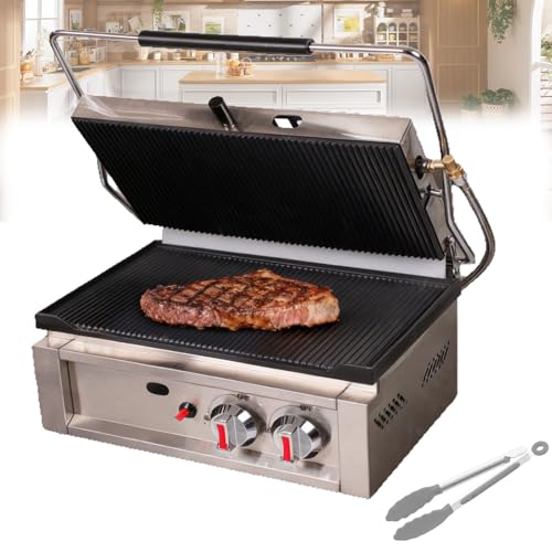 Pnpaea Parrilla Comercial para SáNdwiches, Prensa Acanalada Sandwichera Industrial, Parrilla EléCtrica De Sobremesa Plegable para Interiores, con Mango FríO, 50 °C–300 °C GasHeating