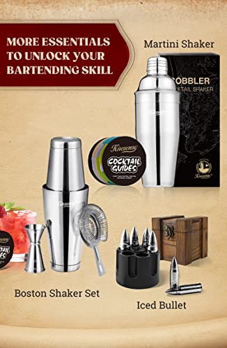 Kitessensu Cobbler Cocktail Shaker - 24Oz Martini Shaker With Strainer - Premium 18/8 Stainless Stee Drink Mixing Shaker With Recipes Booklet - Silver #TOP4