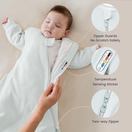 Image of Unisex Sleeping Bag for Babies and Toddlers 1.0 Tog Sleep Sack 0-6 Months, Newborn Sleep Sack, Wearable Blanket Baby, One Piece Long Sleeves, Gifts for Baby