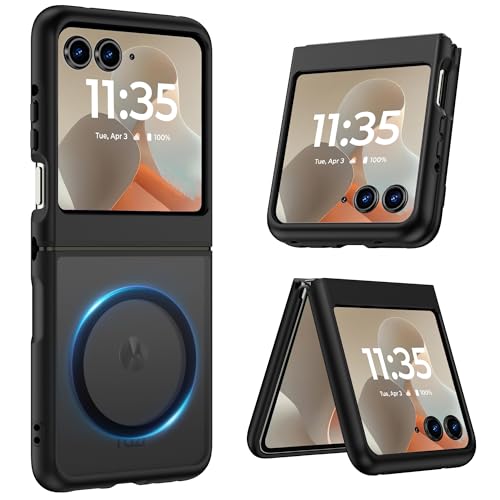 Norllben Magnetic for Motorola Razr 2025/2024 Case, Compatible with Magsafe, Military Protection & Ultra Slim Shockproof Protective Cover Translucent Matte Case, Black