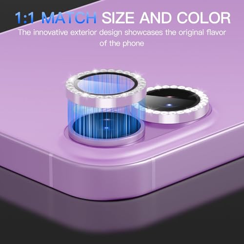 Image of Diamond Camera Lens Protector for iPhone 17 Purple HD Clear 9H Hard Tempered Glass Camera Cover Waterproof Easy Install Full Camera Protection Anti Drop Case Friendly Luxury Shiny Diamond Design