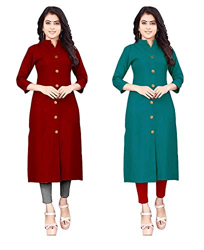 Image of NATEK Women's Cotton Straight Plain Kurtis Combo Pack of 2