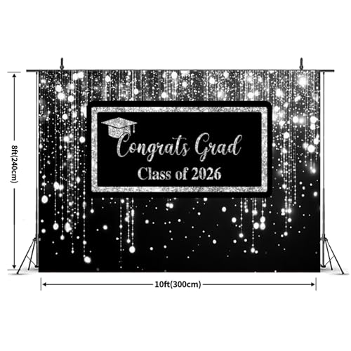 Fondo para graduación 2026 10x8ft negro y plata miniatura 3