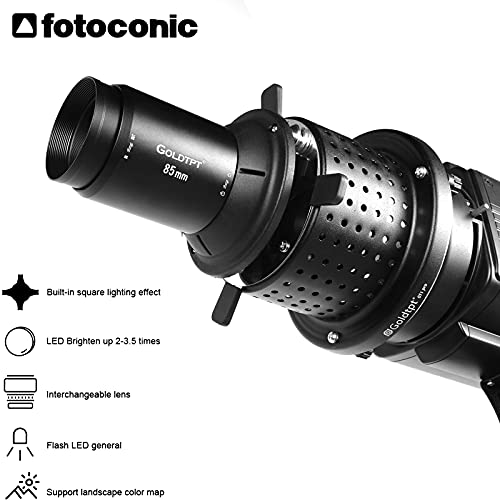 Fotoconic Bowens Mount Optical Snoot Spotlight Concentrator for Studio Flash LED Light 85mm Lens Built-in Geometry Graphics Adjustment with 8 Round Gobos - Thumbnail 7