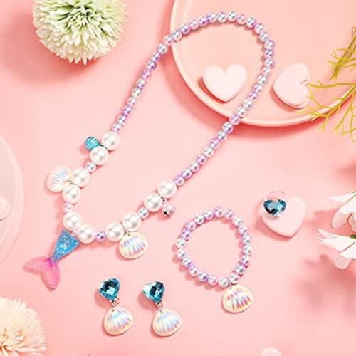 Image of FancyDressWale Mermaid Jewelry Kit Shell Necklace, Bracelet, Ring, Earrings, and Organza Bags - Perfect for Mermaid Party Costume Accessories. Cute Style, Plastic and Organza.