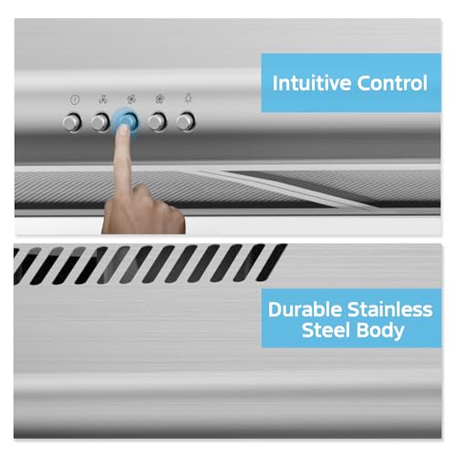 Midea MVU30W6AST 30 inch Under Cabinet Ducted/Ductless Convertible Slim Vent Durable Stainless Steel Kitchen Reusable Filter, 3 Speed Exhaust Fan and 2 LED Lights Range Hood - Thumbnail 4