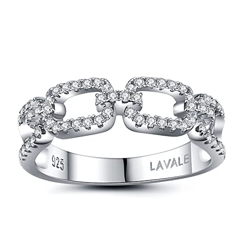 LAVALE Moissanite Wedding Band for Women,Twist Link D Color VVS1 Lab Created Diamond Rings,Half Eternity Stackable Band Ring,S925 Sterling Silver Chain Link Ring