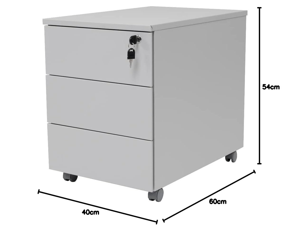 furni24 Rollcontainer Schreibtischcontainer 3 Schübe Farbe grau RAL 7035 pulverbeschichtet