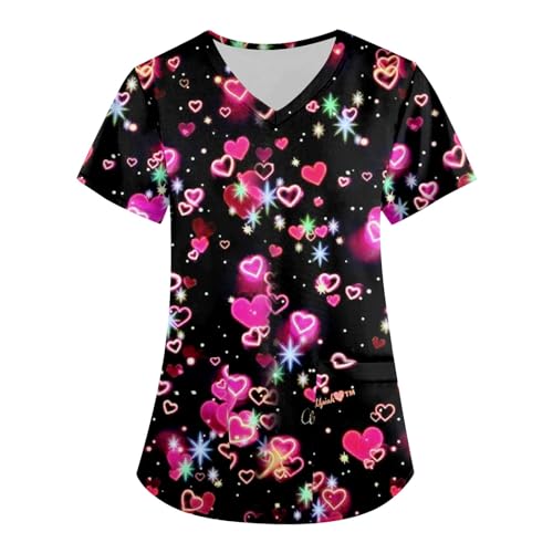 OIOLOYJM Printed Scrub Tops Women V Neck Short Sleeve Plus Size Scrubs for Womens Nursing Uniforms Shirts with Pockets