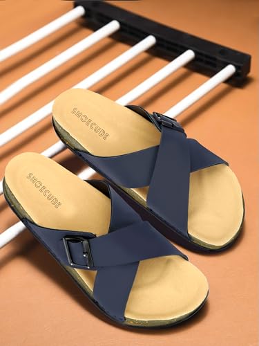 Image of Men Cross Strap Buckle Slippers | Casual Sandals for Men | Comfortable Footwear | Stylish Slip-On Sandals | Anti-Slip Rubber Sole