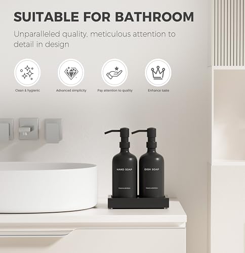 Black Soap Dispenser Set with Tray - Hand and Dish Soap Dispenser for Kitchen,Modern Kitchen Decor & Accessories. (Black) - Cosy Home Interiors Black Soap Dispenser Set with Tray - Hand and Dish Soap Dispenser for Kitchen,Modern Kitchen Decor & Accessories. (Black) - Image 3