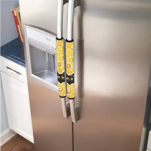 Image of Refrigerator Door Handle Covers Set of 6 Kitchen Electrical Appliance Decor Handles Keep Clean Anti-Slip Fridge Accessories Summer Home Decor, Black Cat Lemon Yellow