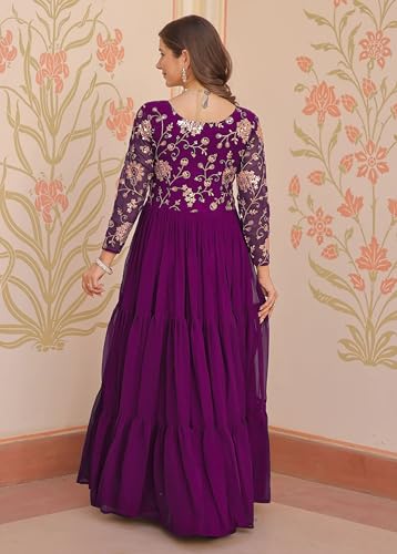 Image of FOXDX Womens Faux Georgette Sequence Embroidered Ankle Length Anarkali Gown for Women| Festival | Trending |