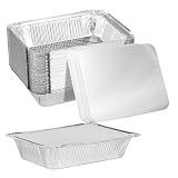 50/100pcs Aluminum Foil Trays With Lids Non-Stick, Baking Pans Food Grade BBQ Bowl For Air Fryer Oven Cooking Kitchen Tool