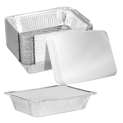 50/100pcs Aluminum Foil Trays With Lids Non-Stick, Baking Pans Food Grade BBQ Bowl For Air Fryer Oven Cooking Kitchen Tool