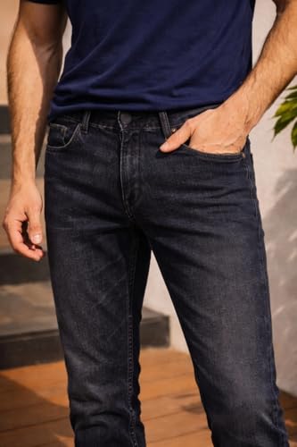 Image of Louis Philippe Men's Slim Fit Stretch Fabric for Comfort Premium Wash Aesthetic Authentic Twill and Durable Jeans