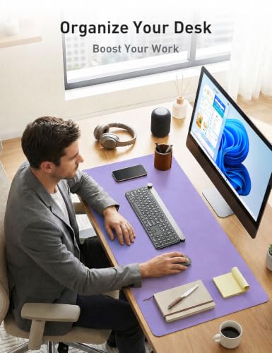 Image of Aothia Faux Leather Desk Mat (Light Purple, 48 inch x 17 inch) | Creates A Clean, Organized Workspace With One Surface For Your Keyboard, Laptop And Mouse