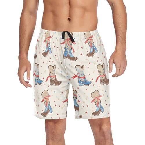 Vdsrup Mens Pajama Shorts Cowboy Boots Sleep Shorts Men Pajama Bottoms With Pockets Drawstring Lounge S