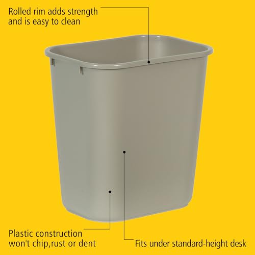 Image of Rubbermaid Commercial Products Resin Wastebasket /Trash Can, 7-Gallon /28-Quart, Beige, Plastic, for Bedroom /Bathroom /Office, Fits Under Desk /Sink