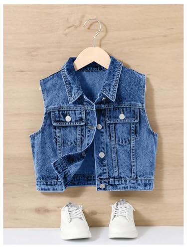 Image of SweatyRocks Girl's Denim Vest Button Down Sleeveless Jean Jacket Outerwear with Pockets