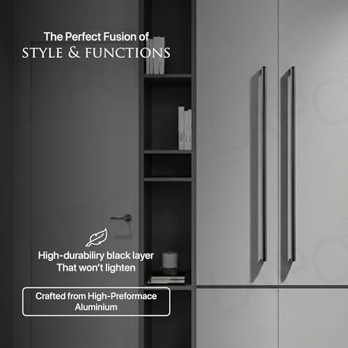 Image of LAPO 18 Inch Long Handles for Office, Stainless Steel Pulls for Drawer and Storage Unit, Comfortable Grip Edge, Rust Resistant Surface, Hole to Hole Size 45 cm, Quick Setup (450mm, Black, Pack of 6)
