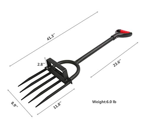 5-Tine Heavy Duty Pitch Fork for Gardening - Long Handled Digging Fork Garden Claw Weeder - Thumbnail 7