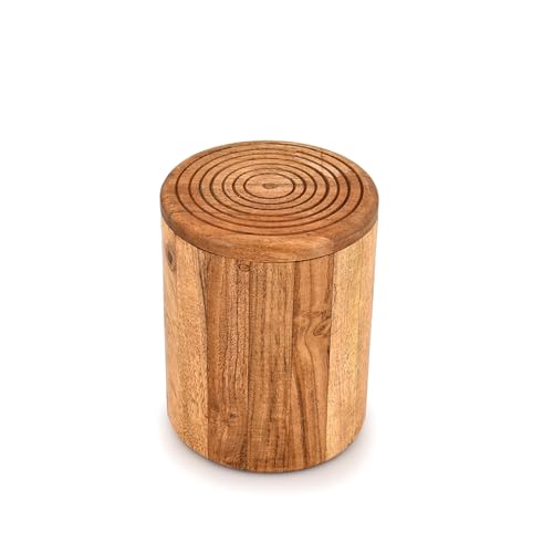 Kimona Tarros y recipientes de madera de acacia redondos de madera de acacia con tapa para pasta espagueti, té, café, especias (4.5 x 4.5 x 6 pulgadas)