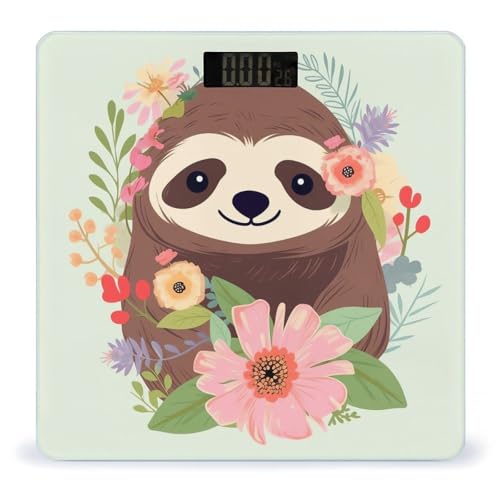 Báscula digital baño Sloth y flores 400lb LCD miniatura 1
