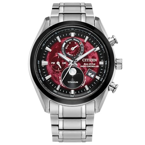 Citizen Eco-Drive Tsuki-yomi A-T Red Dial Super Titanium Bracelet Watch | 43mm | BY1018-55X