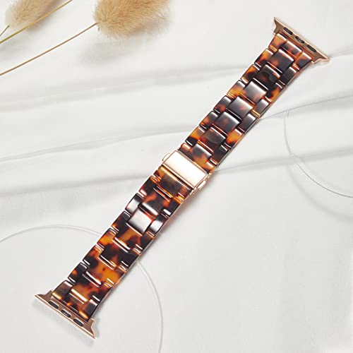 HOPO Compatible With Apple Watch Band 38mm 40mm 42mm 44mm Thin Light Resin Strap Bracelet With Stainless Steel Buckle Replacement For iWatch Series Ultra 9 8 7 6 5 4 3 2 1 SE(Tortoiseshell/Rose by HOPO - Image 2