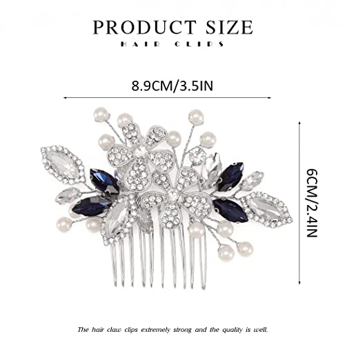 Catery Flower Bride Wedding Hair Comb Blue Crystal Side Combs Pearl Rhinestone Bridal Hair Piece Headpiece Wedding Hair Accessories For Women And Girls  #TOP2