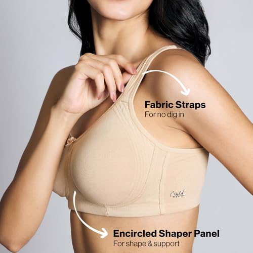 NYKD (NYB169 Cotton Anti Microbial Non Padded & Non Wired Side Support Shaper Bra for Women | Full Coverage Bra with Detailed Contoured Lift & Shape with Wide Straps