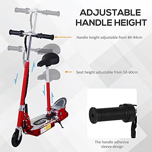 HOMCOM 120W Teens Foldable Kids Powered Scooters 24V Rechargeable Battery Adjustable Ride on Outdoor Toy
