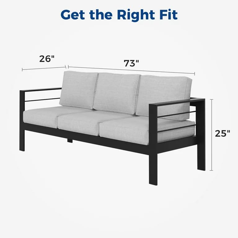 Sofá de aluminio para exteriores, sofá de 3 asientos de metal para todo tipo de clima, cojín suave y grueso de 5 pulgadas y brazo ancho, sofá al aire libre para balcón, porche 3